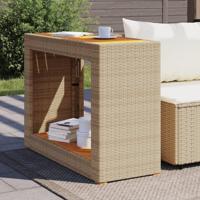 Tuinbijzettafel met houten blad 100x40x75 cm poly rattan beige - thumbnail