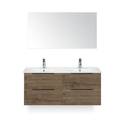 Seville Badmeubelset 120 cm - 4 laden Tabacco Edge - Wastafel Enjoy Dubbel - met Spiegel