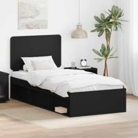 Bedframe met hoofdeinde Zwart 90 x 200 cm Massief grenenhout - thumbnail