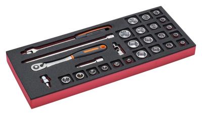 Bahco Foaminlay Fit&Go 1/3 met doppen en toebehoren 3/8" - 28-delig - FF1E2103 Bahco Foaminlay Fit&Go 1/3 met doppen en toebehoren 3/8" - 28-delig - FF1E2103