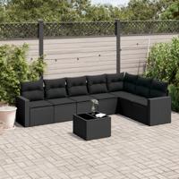 7-delige Loungeset met kussens poly rattan zwart - thumbnail