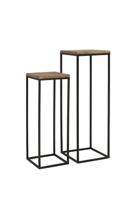 Light & Living Zuilen / bijzettafels 'Yarula' Set van 2 stuks, zwart+hout - thumbnail