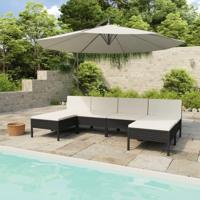 6-delige Loungeset met kussens poly rattan zwart - thumbnail