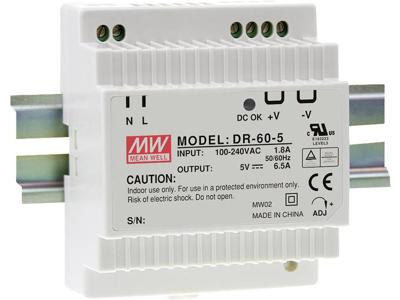 Mean Well DR-60-5 DIN-rail netvoeding 5 V/DC 6.5 A 32 W 1 x Mean Well DR-60-5 DIN-rail netvoeding 5 V/DC 6.5 A 32 W 1 x