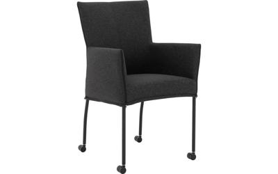 Goossens Eetkamerstoel Funk Zwarte Poten antraciet stof met armleuning en met wielen, modern design