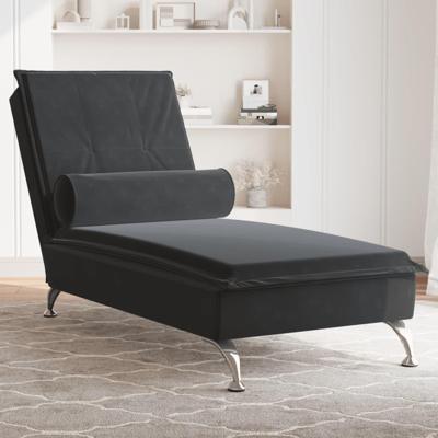 Massage chaise longue met bolster fluweel zwart Massage chaise longue met bolster fluweel zwart