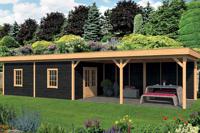 Tuindeco Oslo XL Overkapping type 11 1303x430 cm Lariks/Douglashout blank en Zweeds rabat zwart- Plat dak- Onbehandeld lariks Douglas hout- Tuindeco - thumbnail