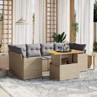 7-delige Loungeset met kussens poly rattan beige - thumbnail