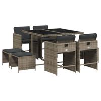 9-delige Tuinset met kussens poly rattan grijs - thumbnail