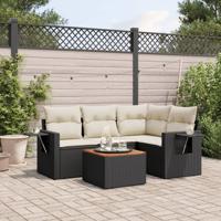 5-delige Loungeset met kussens poly rattan zwart - thumbnail