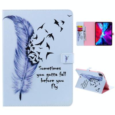 Voor iPad Pro 12.9 (2020) Gekleurde tekening horizontale flip lederen kast met houder & kaartslot & portemonnee(Feather)