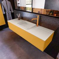 Badkamermeubelset Mondiaz Erin 150 cm met 1 Lade met RIDGE Wastafel Midden Linen met 1 kraangat Greeploos Mat Ocher - thumbnail