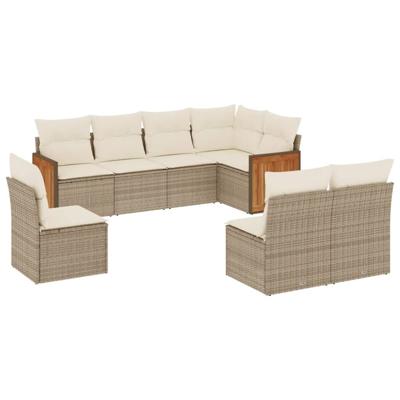 8-delige Loungeset met kussens poly rattan beige - thumbnail