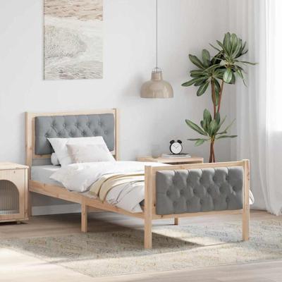 Bedframe met hoofdeinde Lichtgrijs 75 x 190 cm Stof Bedframe met hoofdeinde Lichtgrijs 75 x 190 cm Stof
