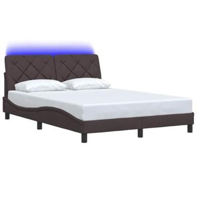 Bedframe met LED zonder matras 140x190 cm stof donkerbruin