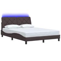 Bedframe met LED zonder matras 140x190 cm stof donkerbruin - thumbnail