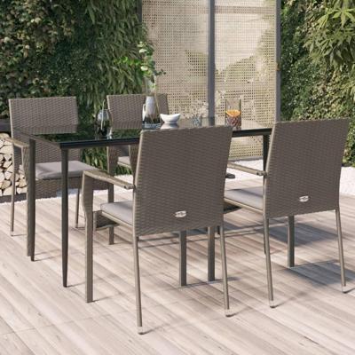 5-delige Tuinset met kussens poly rattan zwart en grijs