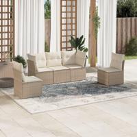 5-delige Loungeset met kussens poly rattan beige - thumbnail