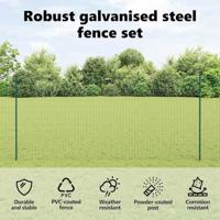 VidaXL Hek met paal groen 1,4 x 10 m staal en pvc - thumbnail