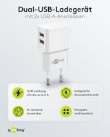 Goobay USB lader haaks dubbel 2,4A wit - 9550150 - thumbnail