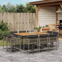 11-delige Tuinset met kussens poly rattan grijs - thumbnail