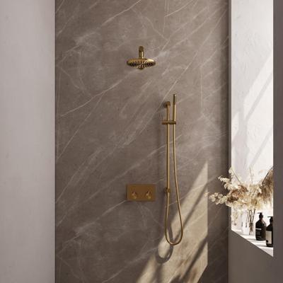 Gold Edition thermostatische inbouw regendouche SET met drukknoppen, 20 cm douchekop en handdouche - goud geborsteld PVD
