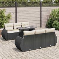 7-delige Loungeset met kussens poly rattan zwart - thumbnail