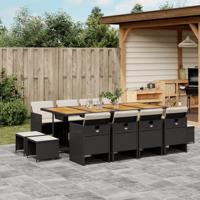 13-delige Tuinset met kussens poly rattan zwart - thumbnail