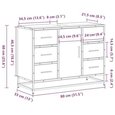 Wastafelkast 80x33x60 cm bewerkt hout sonoma eikenkleurig - thumbnail