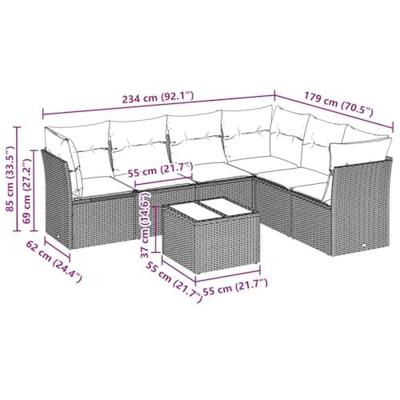 7-delige Loungeset met kussens poly rattan lichtgrijs