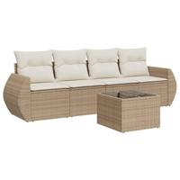 5-delige Loungeset met kussens poly rattan beige - thumbnail