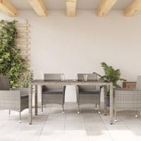 Tuintafel met glazen blad 150x90x75 cm poly rattan grijs - thumbnail