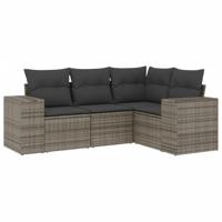 4-delige Loungeset met kussens poly rattan grijs - thumbnail