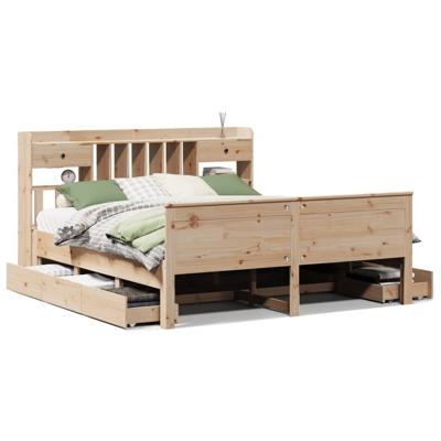 Bed met boekenkast zonder matras grenenhout wasbruin 100x200 cm