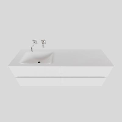 Badkamermeubel Solid Surface BWS Oslo 200x46 cm Mat Wit Wasbak Links (0 kraangaten, 4 lades)