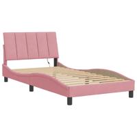 Bedframe met LED zonder matras "Hanko" fluweel roze 100x200 cm - thumbnail