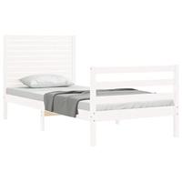 Bedframe met hoofdbord massief hout wit - thumbnail