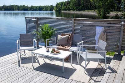 Nohr Loungeset 'Erikka' Met bank, 2 loungestoelen en tafel, kleur Wit/Grijs