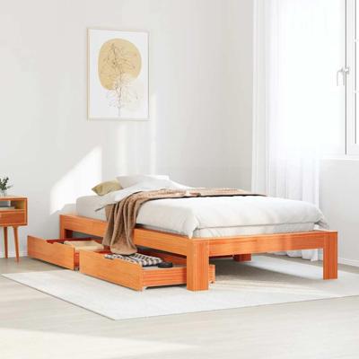 Bedframe zonder matras massief grenenhout wasbruin 90x190 cm