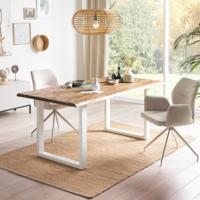 Artistiq Eettafel 'Radhika' Acaciahout en metaal, 200 x 100cm, kleur Wit - thumbnail