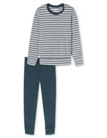 Dames pyjama badstof - Streep - Warme winter pyjama lange mouwen - Ronde hals - Met boordjes - thumbnail