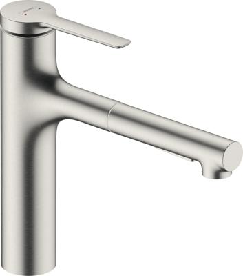 Hansgrohe Zesis M33 ééngreeps keukenkraan 160 met metalen uittrekbare vuistdouche, 2jet, rvs look