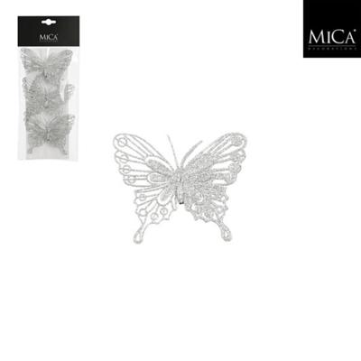 Mica Decorations Clip Vlinder 10x8 cm 3 Stuks Zilver