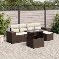 6-delige Loungeset met kussens poly rattan bruin - thumbnail