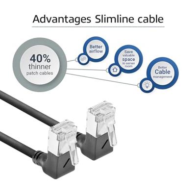 ACT Zwarte 0.15 meter U/FTP CAT6A LSZH Slimline patchkabel met RJ45 connectoren 90° haaks boven naa - thumbnail
