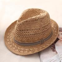 Britse stijl zomer stro weven Panama strand zon hoed grootte: Kinder modellen (53-54cm (kaki) - thumbnail