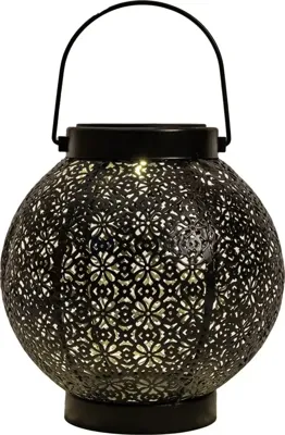 Anna's Collection Solar lantaarn metaal 18 x 19 cm mat zwart warm wit