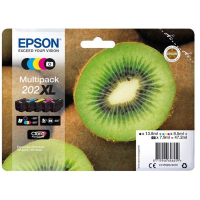 Epson Inktcartridge T02G7, 202XL Origineel Combipack Zwart, Foto zwart, Cyaan, Magenta, Geel C13T02G74010