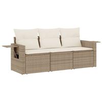 3-delige Loungeset met kussens poly rattan beige - thumbnail
