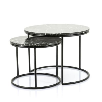 By-Boo Ronde Salontafel 'Romeo' Zwart Marmer, Set van 2 stuks